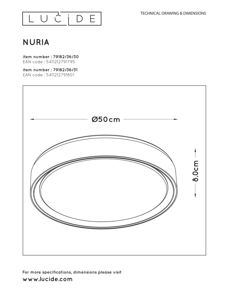 Lucide NURIA Surface Mounted Ceiling Black 1xLED Modern Style 79182/36/30