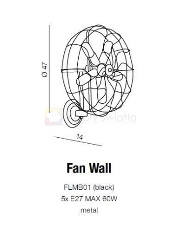Azzardo FAN WALL 5xE27 Ścienna Czarny AZ1349 - produkt 2
