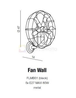 Azzardo FAN WALL 5xE27 Ścienna Czarny AZ1349 - produkt 2