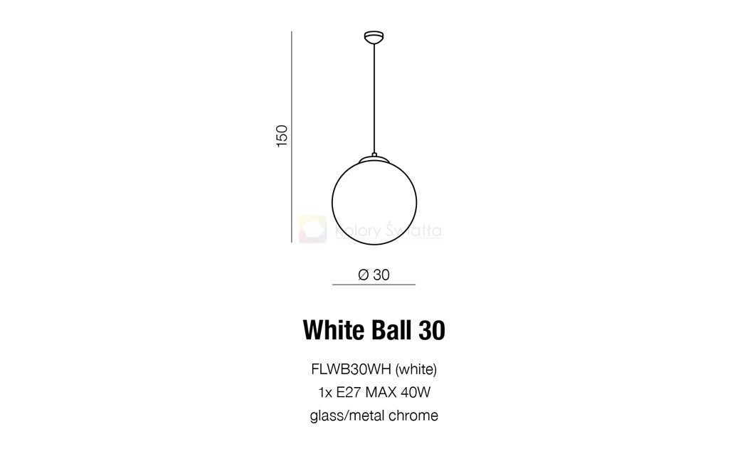 Azzardo WHITE BALL 30 1xE27 Wisząca Biały AZ2516
