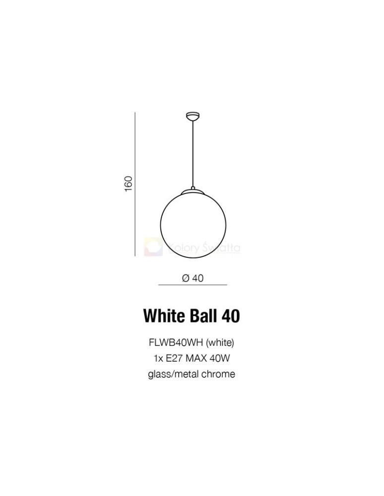 Pendant lamps - Azzardo WHITE BALL 40 1xE27 Pendant White AZ1328 - product kolory-swiatla.pl 2