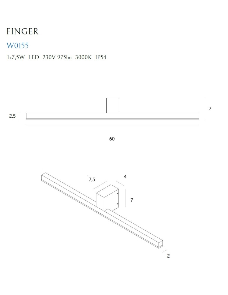 Maxlight Wall lamp Finger 60 cm White IP54 W0155