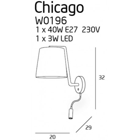 MAXlight Chicago Kinkiet Biały 1xE27 + 1xLED W0196