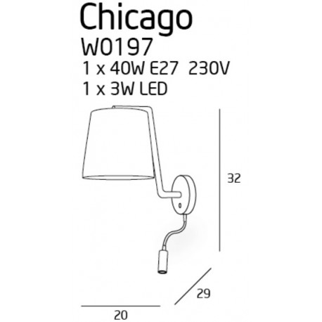 MAXlight Chicago Wall lamp Black 1xE27 + 1xLED W0197