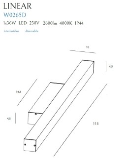 Maxlight Linear wall lamp IP44 White 36W 4000K Dimmable W0265. - product 2