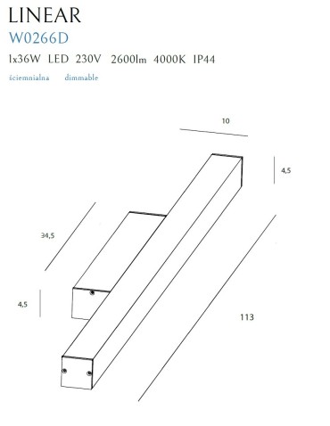 Maxlight Linear wall lamp IP44 Black 36W 4000K Dimmable W0266. - product 2