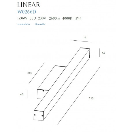 MAXlight Kinkiet LINEAR IP44 BLACK , 36W 4000K DIM W0266