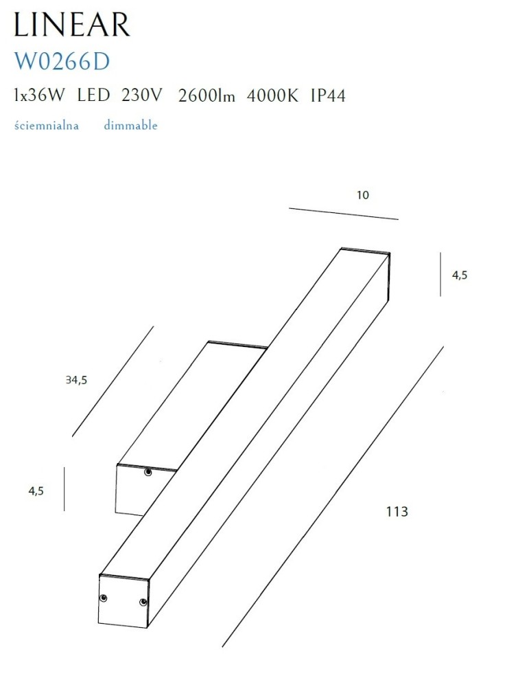Bathroom wall lamps - Maxlight Linear wall lamp IP44 Black 36W 4000K Dimmable W0266. - product kolory-swiatla.pl 2