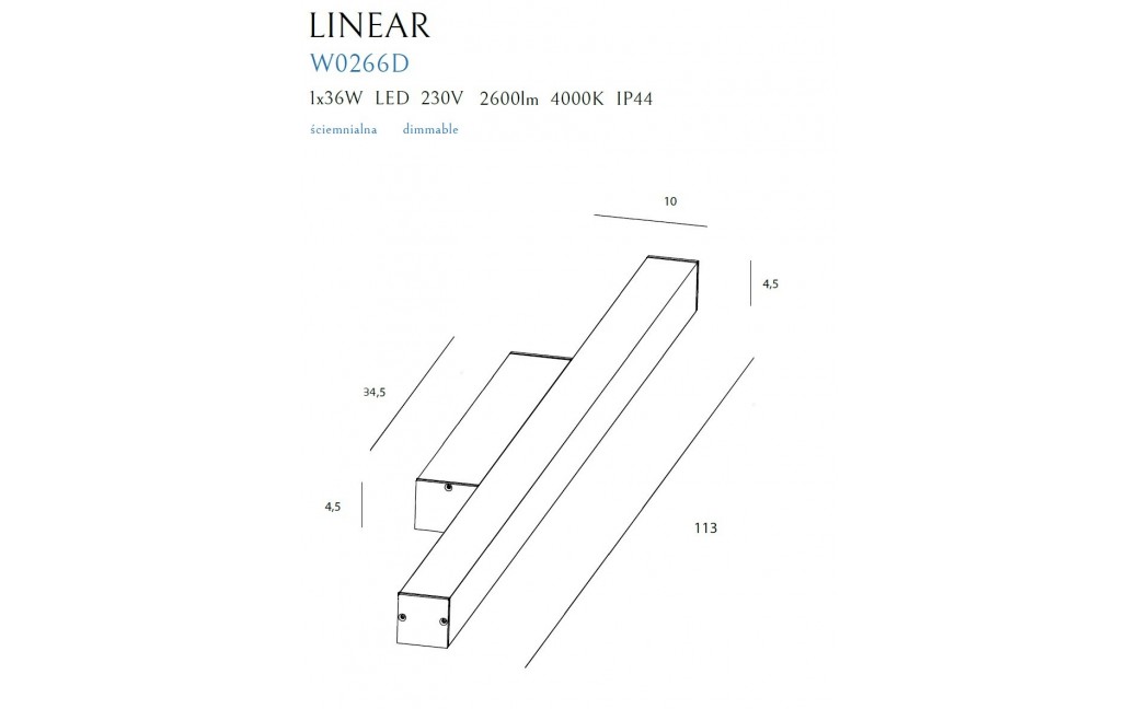 MAXlight Kinkiet LINEAR IP44 BLACK , 36W 4000K DIM W0266