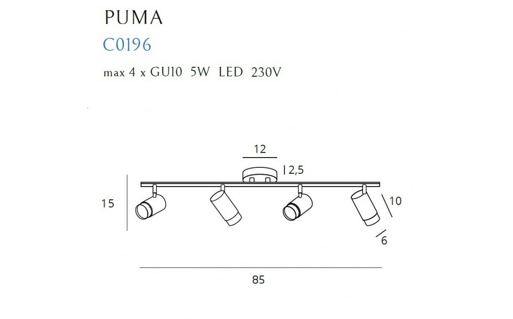 MAXlight Lampa Sufitowa PUMA 4 GU10 5W C0196