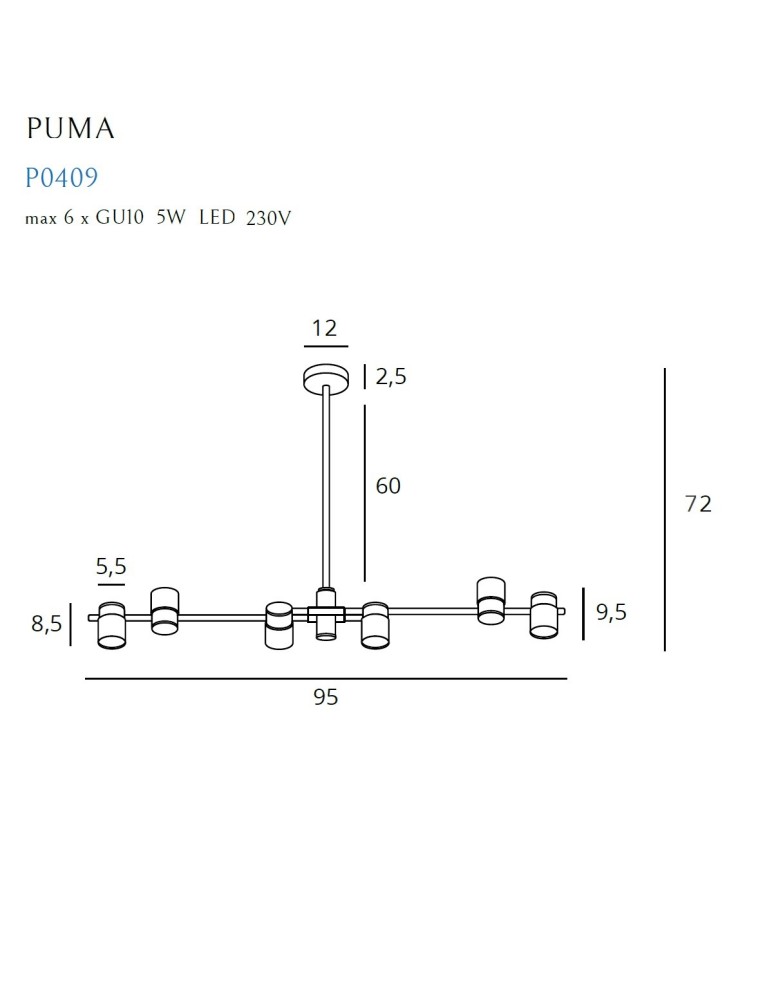 Pendant lamps - Maxlight Puma 6 GU10 P0409 Pendant Lamp. - product kolory-swiatla.pl 3