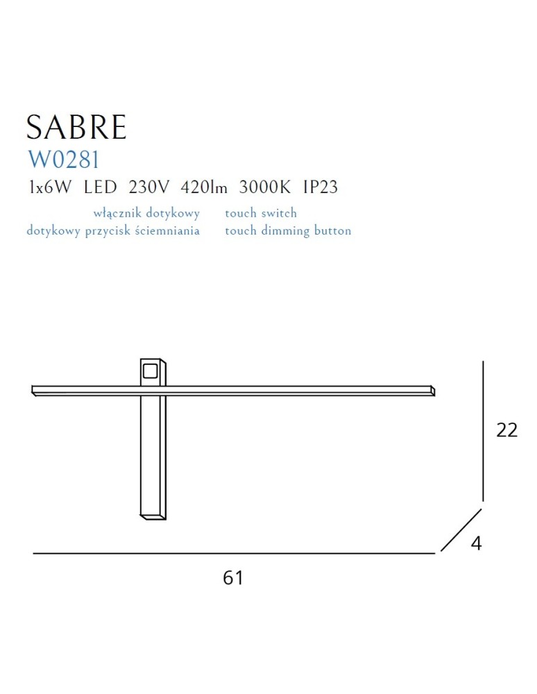 Designer wall lamps - Maxlight Wall lamp Sabre 61 cm Black IP23, Dimmable With Touch Switch W0281 - product kolory-swiatla.pl 4