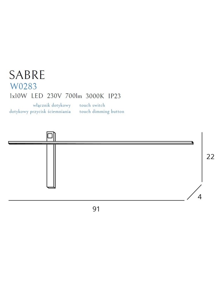 Designer wall lamps - Maxlight Wall lamp Sabre 91 cm Black IP23, Dimmable With Touch Switch w0283 - product kolory-swiatla.pl 5