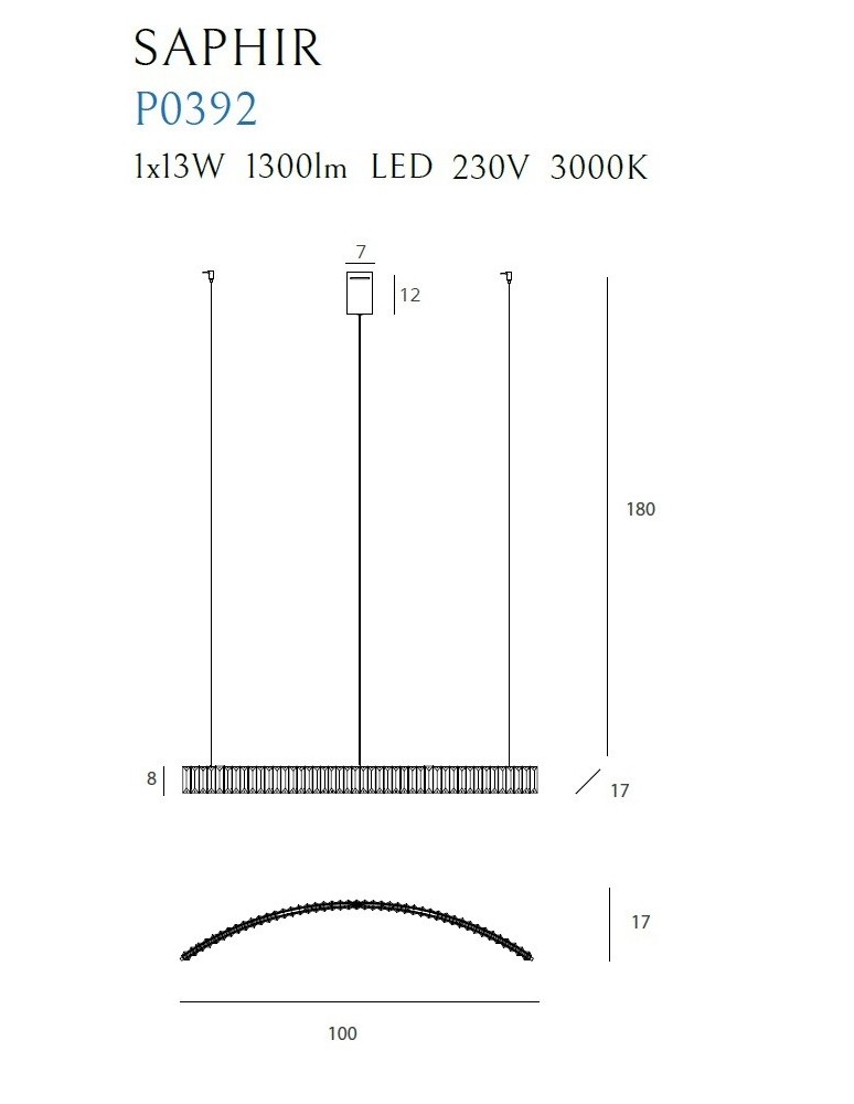 LED pendant lamps - Maxlight Saphir 13W P0392 Pendant Lamp. - product kolory-swiatla.pl 3