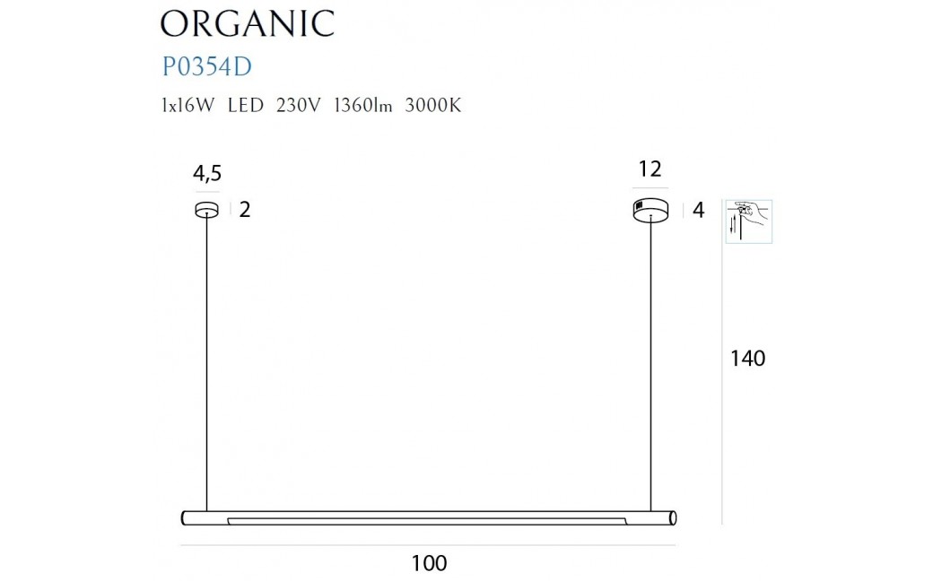 MAXlight ORGANIC LED 16W 1360lm 230V Czarny Ściemnialna P0354D