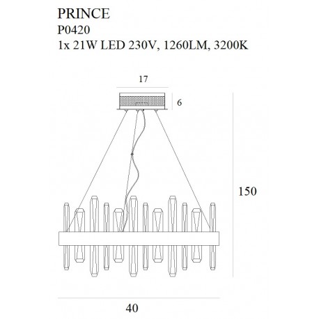 MAXlight Prince LED 21W 1260lm 3200K wisząca P0420