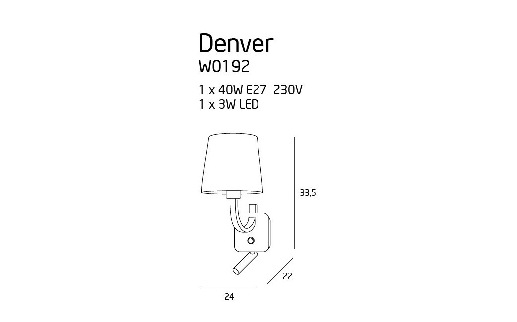 MAXlight Denver Wall lamp Black 1xE27 + 1xLED W0192