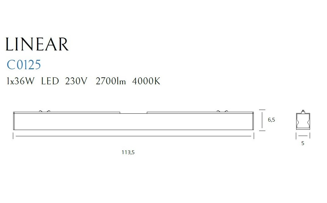 MAXlight Linear Ceiling 1x36W LED 2700lm 4000K C0125.