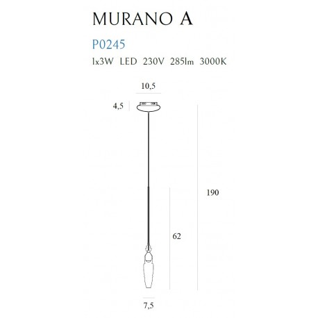 MAXlight Murano A Wisząca 1x3W 285lm 3000K P0245