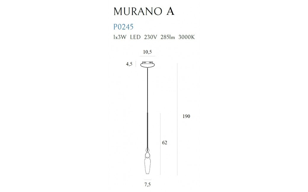 MAXlight Murano A Wisząca 1x3W 285lm 3000K P0245