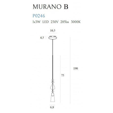 MAXlight Murano B Wisząca 1x3W 285lm 3000K P0246