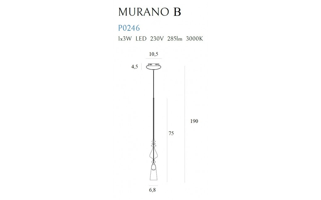 MAXlight Murano B Wisząca 1x3W 285lm 3000K P0246