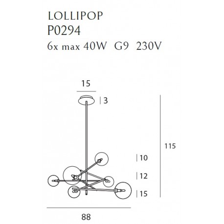 MAXlight Lollipop Mosiądz Wisząca 6xG9 40W P0294