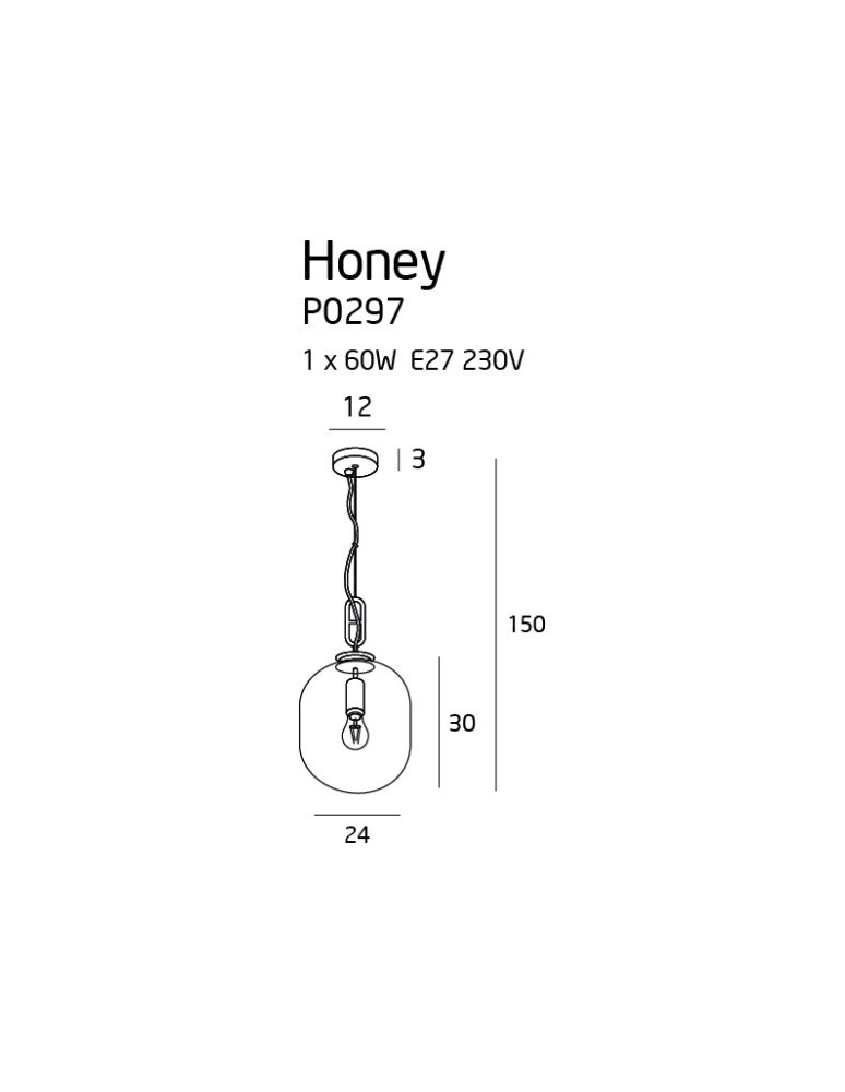 Glass pendant lamps - Maxlight Honey Amber P0297 Pendant Lamp. - product kolory-swiatla.pl 3