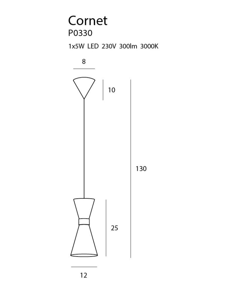 Pendant lamps - Maxlight Cornet LED Pendant 5W 300lm 3000K Black/Gold P0330 - product kolory-swiatla.pl 5