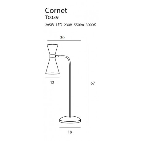 MAXlight Cornet LED 2x5W 550LM 3000K biurkowa czarny/złoty T0039