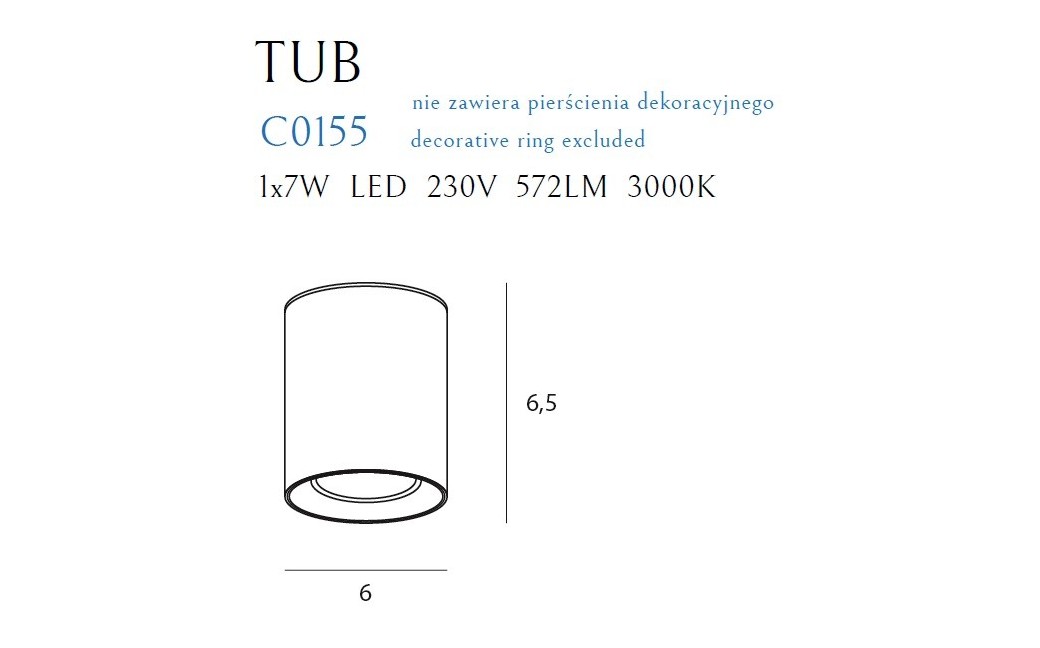 MAXlight Tub Okrągły LED 3000K Sufitowa Biały C0155