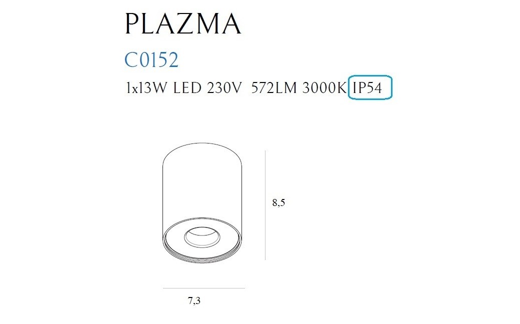 MAXlight Plazma 1xLED 3000K Sufitowa Biały IP54 C0152