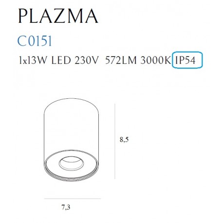 MAXlight Plazma 1xLED 3000K Sufitowa Czarny IP54 C0151