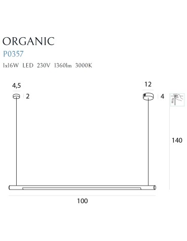 Maxlight Lampa Wisząca Organic Horizon 100cm Biała P0357 - produkt 2