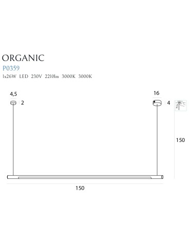 Maxlight Organic Horizon 150cm Chrome P0359 Pendant Lamp. - product 2