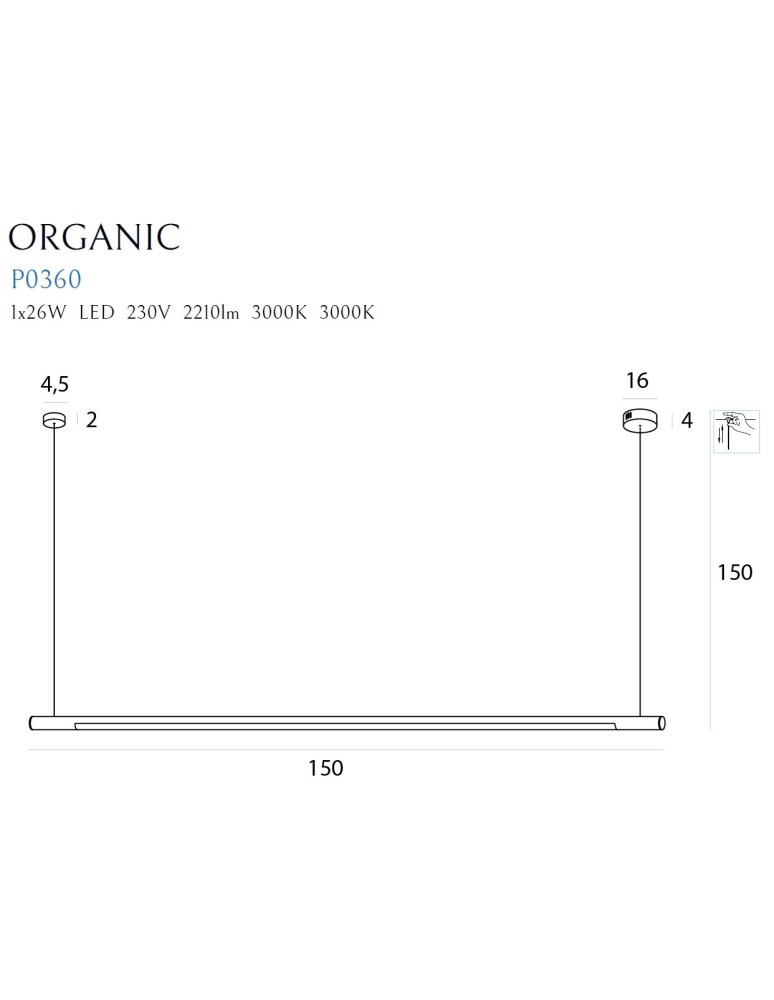 Pendant lamps over the island - Maxlight Organic Horizon 150cm Gold P0360 Pendant Lamp. - product kolory-swiatla.pl 4