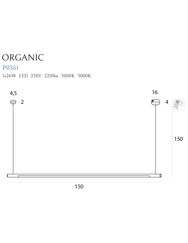 Maxlight Organic Horizon 150cm White P0361 Pendant Lamp. - product 2