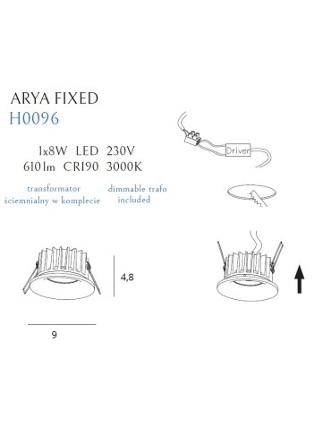 Maxlight Oprawa Wpustowa Max Arya Fixed White 8W Ściemnialna H0096 - produkt 2