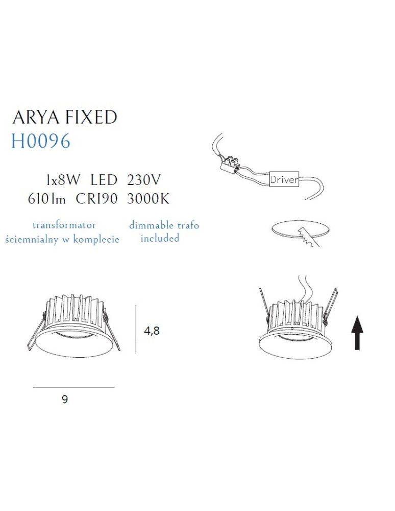 Round flush-mounted lamps - Maxlight Max Arya Fixed White 8W Dimmable Recessed Luminaire H0096. - product kolory-swiatla.pl 2