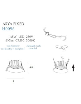 Maxlight Max Arya Fixed White 8W Dimmable Recessed Luminaire H0096. - product 2
