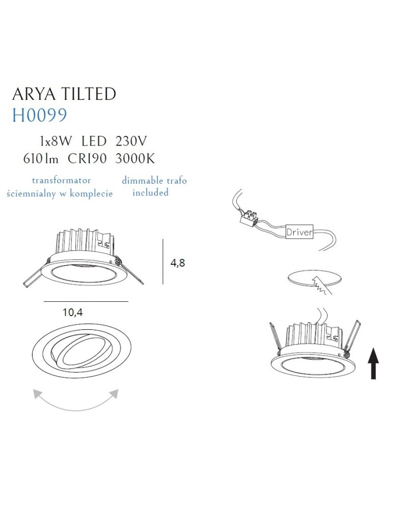 Round flush-mounted lamps - Maxlight Max Arya Tilted Black 8W Dimmable Recessed Luminaire H0099. - product kolory-swiatla.pl 5