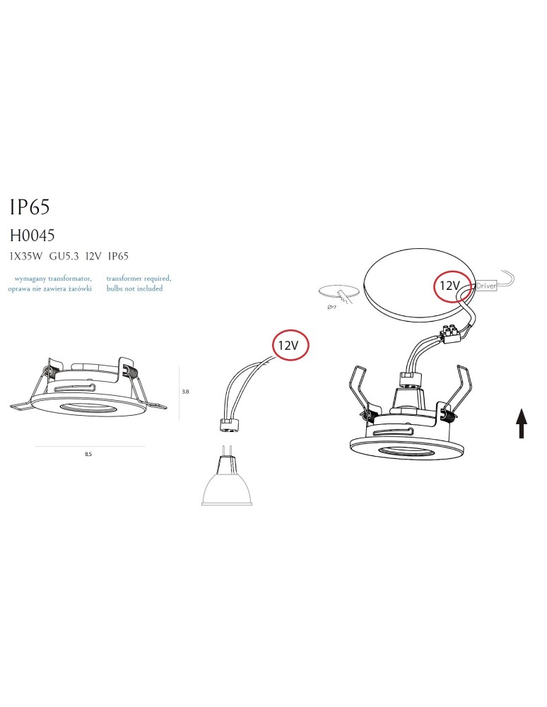 Flush-mounted lamps - pendants - Maxlight Aqua IP65 Round Chrome Recessed Luminaire H0045. - product kolory-swiatla.pl 3