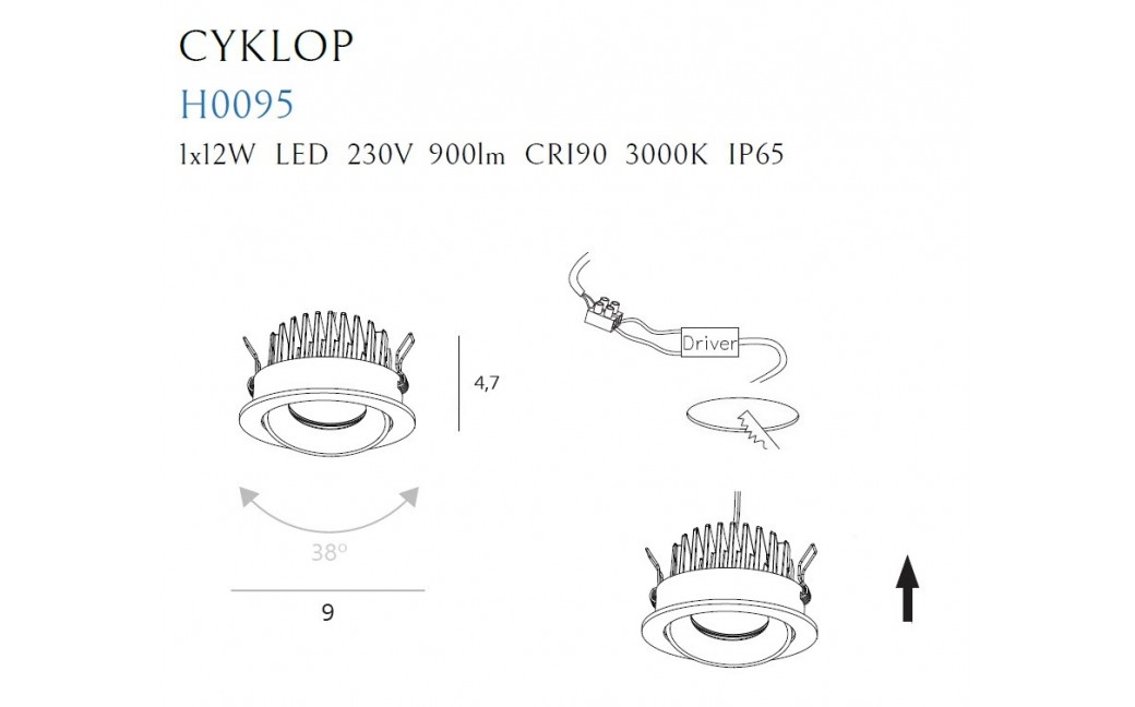 MAXlight Oprawa wpustowa CYKLOP CZARNA 12W LED IP65 H0095