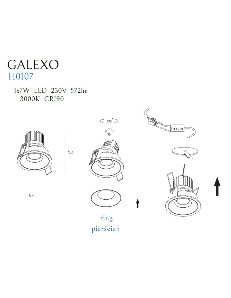 Round flush-mounted lamps - Maxlight Galexo LED 7W recessed luminaire Black H0107 - product kolory-swiatla.pl 8