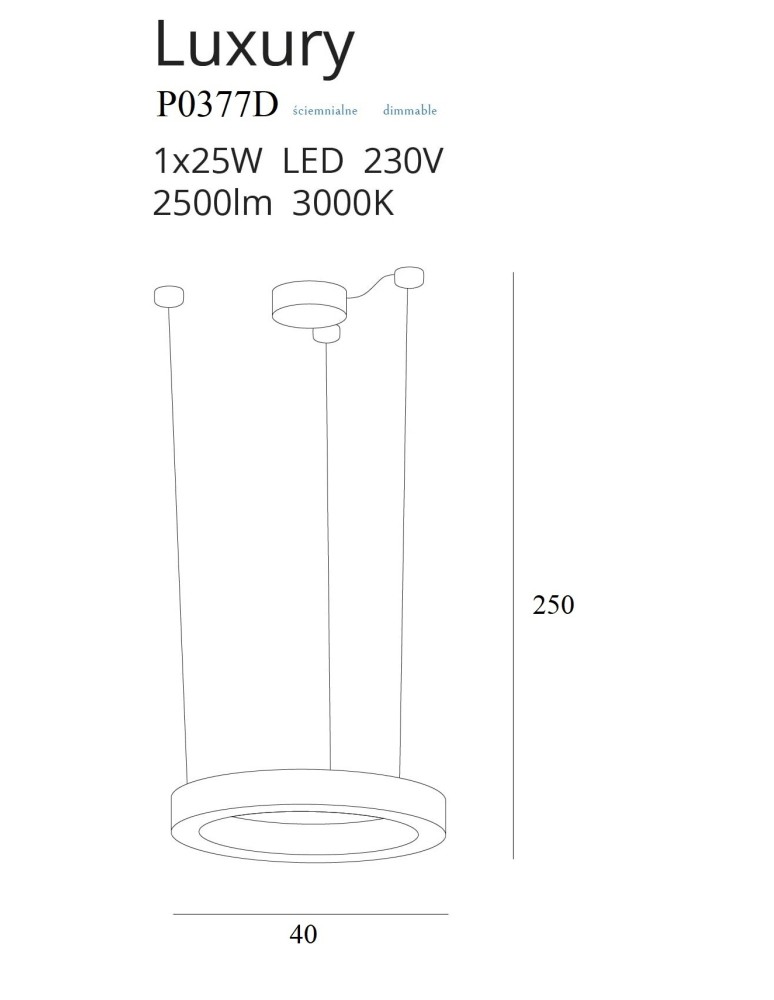 Pendant lamps circles - Maxlight Luxury 40 cm Gold Dimmable P0377D Pendant Lamp. - product kolory-swiatla.pl 7