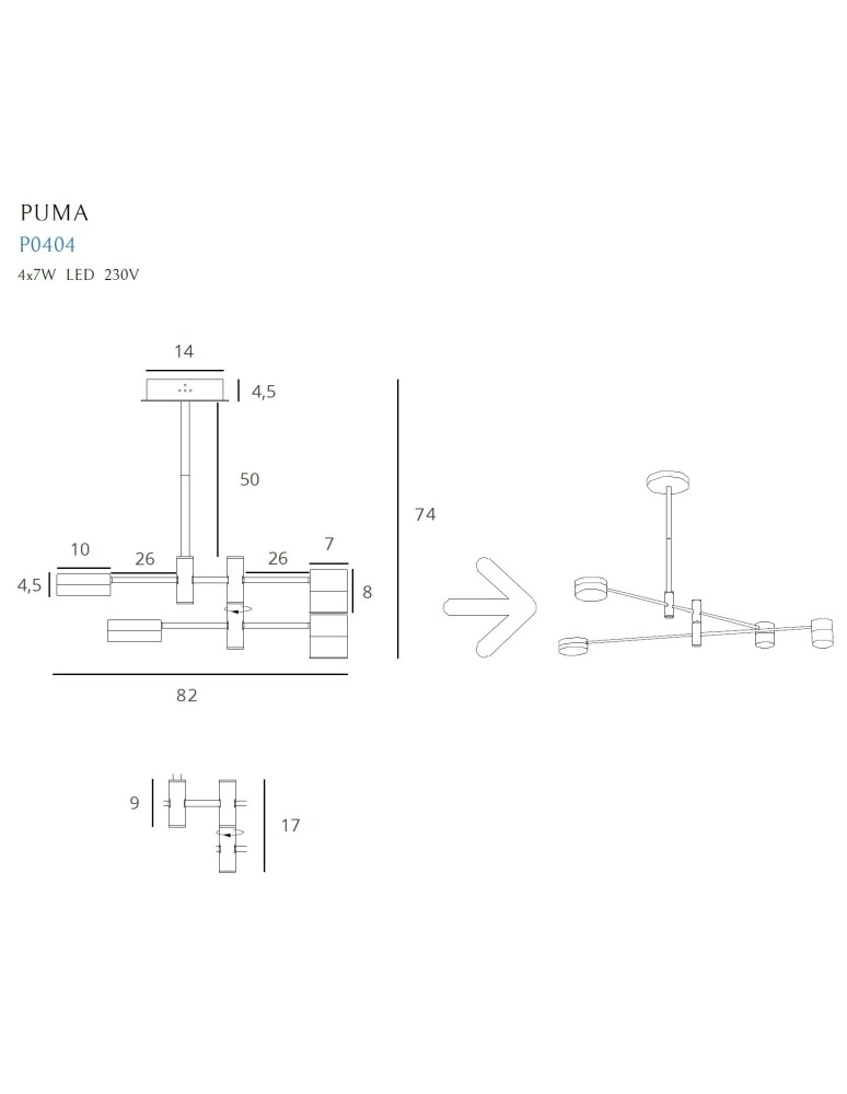 LED pendant lamps - Maxlight Puma LED Pendant Lamp 4X 7W Black/Gold P0404 - product kolory-swiatla.pl 3