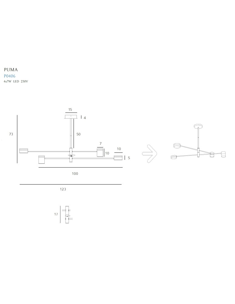 LED pendant lamps - Maxlight Puma LED 4X 7W Black/Wood P0406 Pendant Lamp. - product kolory-swiatla.pl 6