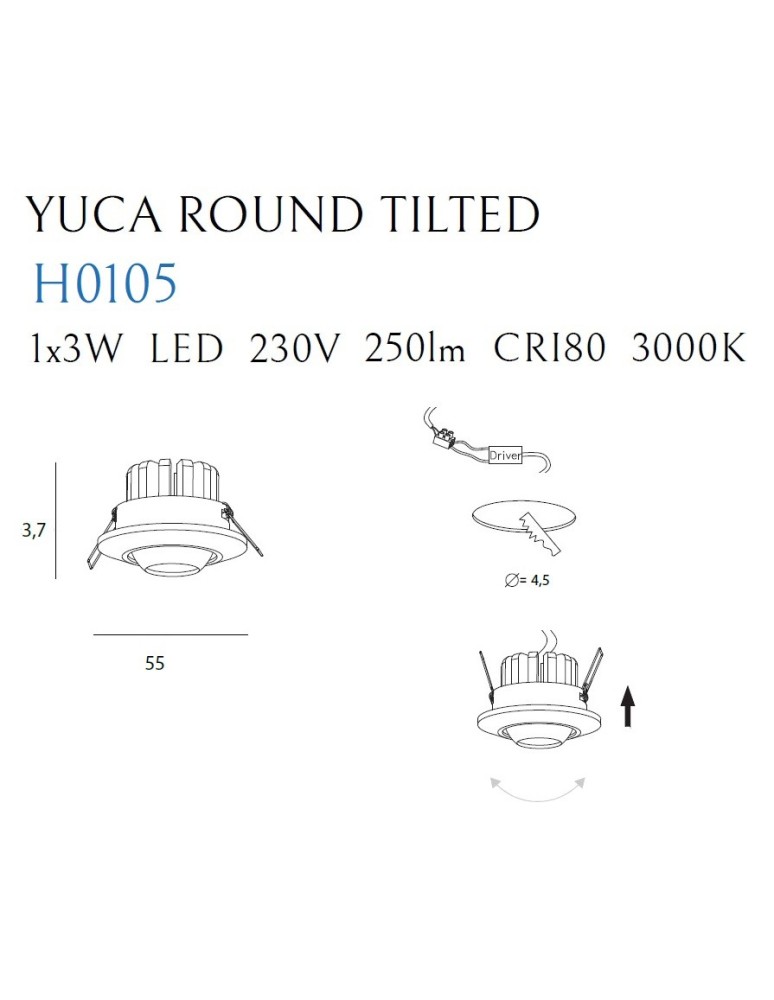 Round flush-mounted lamps - Maxlight Max Yuca Round Tilted Black 3W H0105 Recessed Luminaire. - product kolory-swiatla.pl 5
