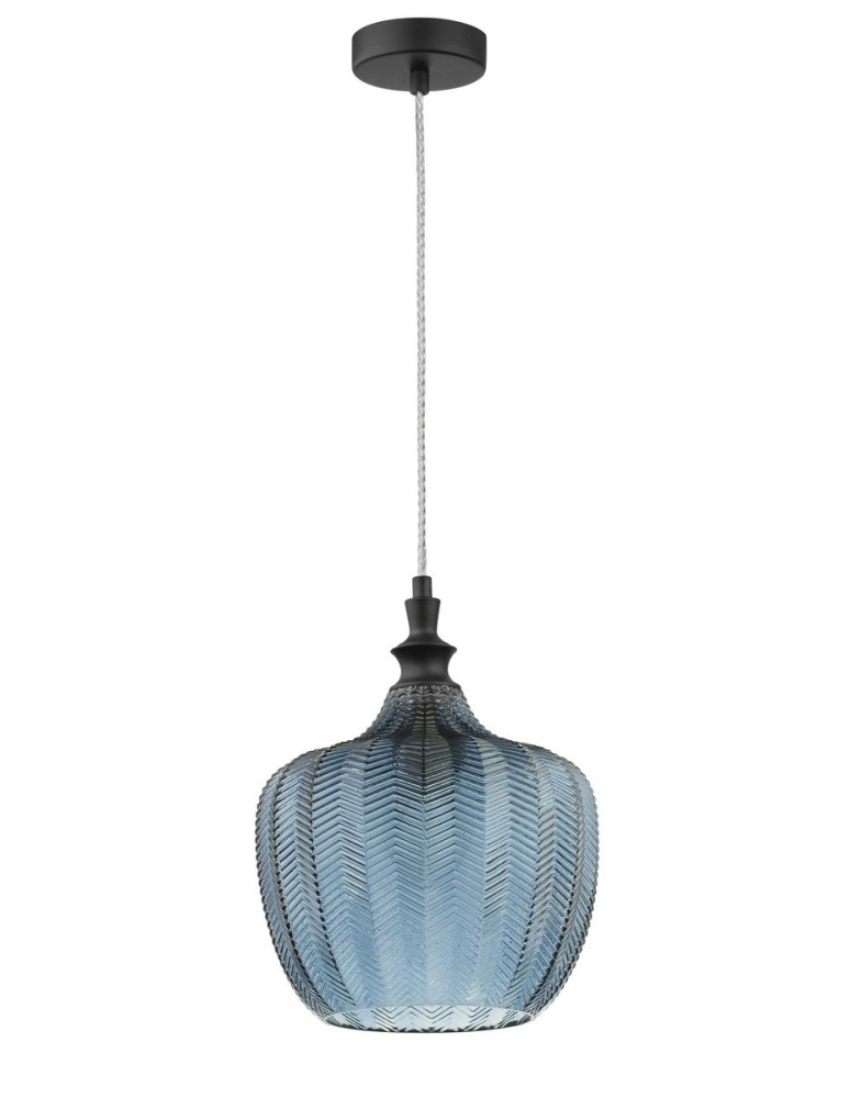 Blue pendant lamps - Luces Exclusivas BURGOS Pendant 1xE27 LED blue/black matte LE41917 - product kolory-swiatla.pl 1