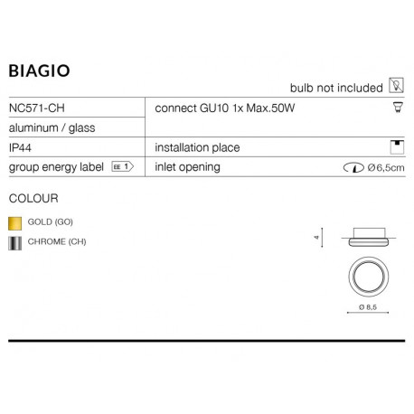 Azzardo BIAGIO CHROME 1xGU10 Wpuszczana Chrom IP44 AZ1492